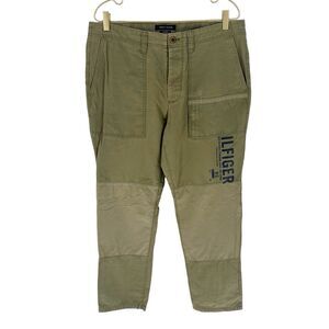 Tommy Hilfiger Pants Men 33 x 32 Green Custom Fit Chino Button Fly Logo Military